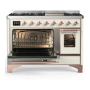 ILVE Majestic III 48-inch Dual Fuel Range with 5 Natural Gas Burner, Griddle and Triple Glass Door Electric Oven in Antique White with Copper Trim (UM48FNR3AWP)