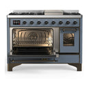ILVE Majestic III 48-inch Dual Fuel Range with 5 Liquid Propane Burner, Griddle and Triple Glass Door Electric Oven in Blue Grey with Burnished Trim (UM48FNR3BGBLP)