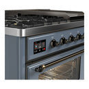 ILVE Majestic III 48-inch Dual Fuel Range with 5 Liquid Propane Burner, Griddle and Triple Glass Door Electric Oven in Blue Grey with Burnished Trim (UM48FNR3BGBLP)