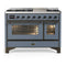 ILVE Majestic III 48-inch Dual Fuel Range with 5 Liquid Propane Burner, Griddle and Triple Glass Door Electric Oven in Blue Grey with Burnished Trim (UM48FNR3BGBLP)
