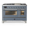 ILVE Majestic III 48-inch Dual Fuel Range with 5 Natural Gas Burner, Griddle and Triple Glass Door Electric Oven in Blue Grey with Chrome Trim (UM48FNR3BGC)