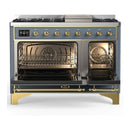 ILVE Majestic III 48-inch Dual Fuel Range with 5 Natural Gas Burner, Griddle and Triple Glass Door Electric Oven in Blue Grey with Brass Trim (UM48FNR3BGG)