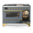 ILVE Majestic III 48-inch Dual Fuel Range with 5 Natural Gas Burner, Griddle and Triple Glass Door Electric Oven in Blue Grey with Brass Trim (UM48FNR3BGG)