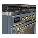ILVE Majestic III 48-inch Dual Fuel Range with 5 Natural Gas Burner, Griddle and Triple Glass Door Electric Oven in Blue Grey with Brass Trim (UM48FNR3BGG)