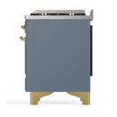 ILVE Majestic III 48-inch Dual Fuel Range with 5 Natural Gas Burner, Griddle and Triple Glass Door Electric Oven in Blue Grey with Brass Trim (UM48FNR3BGG)