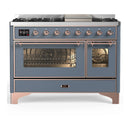 ILVE Majestic III 48-inch Dual Fuel Range with 5 Natural Gas Burner, Griddle and Triple Glass Door Electric Oven in Blue Grey with Copper Trim (UM48FNR3BGP)