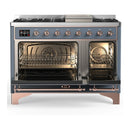 ILVE Majestic III 48-inch Dual Fuel Range with 5 Natural Gas Burner, Griddle and Triple Glass Door Electric Oven in Blue Grey with Copper Trim (UM48FNR3BGP)