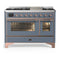 ILVE Majestic III 48-inch Dual Fuel Range with 5 Natural Gas Burner, Griddle and Triple Glass Door Electric Oven in Blue Grey with Copper Trim (UM48FNR3BGP)