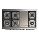 ILVE Majestic III 48-inch Dual Fuel Range with 5 Liquid Propane Burner, Griddle and Triple Glass Door Electric Oven in Glossy Black with Burnished Trim (UM48FNR3BKBLP)