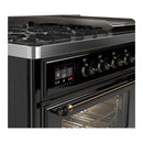 ILVE Majestic III 48-inch Dual Fuel Range with 5 Liquid Propane Burner, Griddle and Triple Glass Door Electric Oven in Glossy Black with Burnished Trim (UM48FNR3BKBLP)