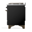 ILVE Majestic III 48-inch Dual Fuel Range with 5 Liquid Propane Burner, Griddle and Triple Glass Door Electric Oven in Glossy Black with Burnished Trim (UM48FNR3BKBLP)