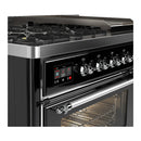 ILVE Majestic III 48-inch Dual Fuel Range with 5 Natural Gas Burner, Griddle and Triple Glass Door Electric Oven in Glossy Black with Chrome Trim (UM48FNR3BKC)