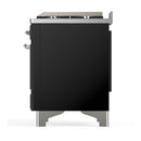 ILVE Majestic III 48-inch Dual Fuel Range with 5 Natural Gas Burner, Griddle and Triple Glass Door Electric Oven in Glossy Black with Chrome Trim (UM48FNR3BKC)