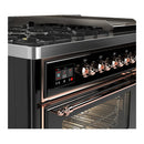 ILVE Majestic III 48-inch Dual Fuel Range with 5 Liquid Propane Burner, Griddle and Triple Glass Door Electric Oven in Glossy Black with Copper Trim (UM48FNR3BKPLP)