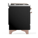 ILVE Majestic III 48-inch Dual Fuel Range with 5 Natural Gas Burner, Griddle and Triple Glass Door Electric Oven in Glossy Black with Copper Trim (UM48FNR3BKP)