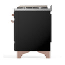 ILVE Majestic III 48-inch Dual Fuel Range with 5 Liquid Propane Burner, Griddle and Triple Glass Door Electric Oven in Glossy Black with Copper Trim (UM48FNR3BKPLP)