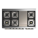 ILVE Majestic III 48-inch Dual Fuel Range with 5 Liquid Propane Burner, Griddle and Triple Glass Door Electric Oven in Burgundy with Burnished Trim (UM48FNR3BUBLP)
