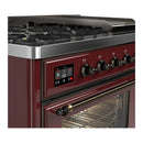 ILVE Majestic III 48-inch Dual Fuel Range with 5 Liquid Propane Burner, Griddle and Triple Glass Door Electric Oven in Burgundy with Burnished Trim (UM48FNR3BUBLP)