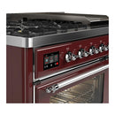 ILVE Majestic III 48-inch Dual Fuel Range with 5 Liquid Propane Burner, Griddle and Triple Glass Door Electric Oven in Burgundy with Chrome Trim (UM48FNR3BUCLP)
