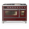 ILVE Majestic III 48-inch Dual Fuel Range with 5 Natural Gas Burner, Griddle and Triple Glass Door Electric Oven in Burgundy with Chrome Trim (UM48FNR3BUC)