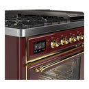ILVE Majestic III 48-inch Dual Fuel Range with 5 Natural Gas Burner, Griddle and Triple Glass Door Electric Oven in Burgundy with Brass Trim (UM48FNR3BUG)