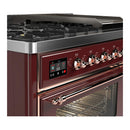 ILVE Majestic III 48-inch Dual Fuel Range with 5 Liquid Propane Burner, Griddle and Triple Glass Door Electric Oven in Burgundy with Copper Trim (UM48FNR3BUPLP)