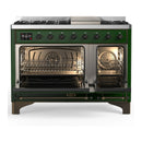 ILVE Majestic III 48-inch Dual Fuel Range with 5 Natural Gas Burner, Griddle and Triple Glass Door Electric Oven in Emerald Green with Burnished Trim (UM48FNR3EGB)