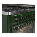 ILVE Majestic III 48-inch Dual Fuel Range with 5 Natural Gas Burner, Griddle and Triple Glass Door Electric Oven in Emerald Green with Burnished Trim (UM48FNR3EGB)