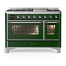 ILVE Majestic III 48-inch Dual Fuel Range with 5 Natural Gas Burner, Griddle and Triple Glass Door Electric Oven in Emerald Green with Chrome Trim (UM48FNR3EGC)