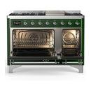 ILVE Majestic III 48-inch Dual Fuel Range with 5 Natural Gas Burner, Griddle and Triple Glass Door Electric Oven in Emerald Green with Chrome Trim (UM48FNR3EGC)