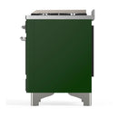 ILVE Majestic III 48-inch Dual Fuel Range with 5 Natural Gas Burner, Griddle and Triple Glass Door Electric Oven in Emerald Green with Chrome Trim (UM48FNR3EGC)