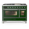 ILVE Majestic III 48-inch Dual Fuel Range with 5 Natural Gas Burner, Griddle and Triple Glass Door Electric Oven in Emerald Green with Chrome Trim (UM48FNR3EGC)