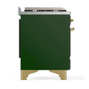 ILVE Majestic III 48-inch Dual Fuel Range with 5 Liquid Propane Burner, Griddle and Triple Glass Door Electric Oven in Emerald Green with Brass Trim (UM48FNR3EGGLP)