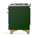 ILVE Majestic III 48-inch Dual Fuel Range with 5 Liquid Propane Burner, Griddle and Triple Glass Door Electric Oven in Emerald Green with Brass Trim (UM48FNR3EGGLP)