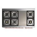 ILVE Majestic III 48-inch Dual Fuel Range with 5 Liquid Propane Burner, Griddle and Triple Glass Door Electric Oven in Emerald Green with Copper Trim (UM48FNR3EGPLP)