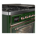 ILVE Majestic III 48-inch Dual Fuel Range with 5 Natural Gas Burner, Griddle and Triple Glass Door Electric Oven in Emerald Green with Copper Trim (UM48FNR3EGP)