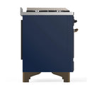 ILVE Majestic III 48-inch Dual Fuel Range with 5 Natural Gas Burner, Griddle and Triple Glass Door Electric Oven in Midnight Blue with Burnished Trim (UM48FNR3MBB)