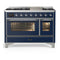 ILVE Majestic III 48-inch Dual Fuel Range with 5 Natural Gas Burner, Griddle and Triple Glass Door Electric Oven in Midnight Blue with Chrome Trim (UM48FNR3MBC)