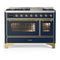 ILVE Majestic III 48-inch Dual Fuel Range with 5 Natural Gas Burner, Griddle and Triple Glass Door Electric Oven in Blue Grey with Brass Trim (UM48FNR3MBG)