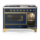 ILVE Majestic III 48-inch Dual Fuel Range with 5 Natural Gas Burner, Griddle and Triple Glass Door Electric Oven in Blue Grey with Brass Trim (UM48FNR3MBG)