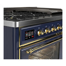 ILVE Majestic III 48-inch Dual Fuel Range with 5 Natural Gas Burner, Griddle and Triple Glass Door Electric Oven in Blue Grey with Brass Trim (UM48FNR3MBG)