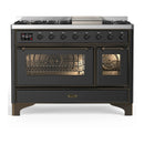 ILVE Majestic III 48-inch Dual Fuel Range with 5 Natural Gas Burner, Griddle and Triple Glass Door Electric Oven in Graphite Matte with Burnished Trim (UM48FNR3MGB)
