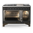 ILVE Majestic III 48-inch Dual Fuel Range with 5 Natural Gas Burner, Griddle and Triple Glass Door Electric Oven in Graphite Matte with Burnished Trim (UM48FNR3MGB)
