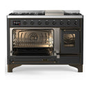 ILVE Majestic III 48-inch Dual Fuel Range with 5 Natural Gas Burner, Griddle and Triple Glass Door Electric Oven in Graphite Matte with Burnished Trim (UM48FNR3MGB)