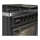 ILVE Majestic III 48-inch Dual Fuel Range with 5 Liquid Propane Burner, Griddle and Triple Glass Door Electric Oven in Graphite Matte with Burnished Trim (UM48FNR3MGBLP)