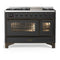 ILVE Majestic III 48-inch Dual Fuel Range with 5 Liquid Propane Burner, Griddle and Triple Glass Door Electric Oven in Graphite Matte with Burnished Trim (UM48FNR3MGBLP)