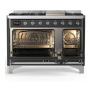 ILVE Majestic III 48-inch Dual Fuel Range with 5 Natural Gas Burner, Griddle and Triple Glass Door Electric Oven in Graphite Matte with Chrome Trim (UM48FNR3MGC)