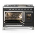 ILVE Majestic III 48-inch Dual Fuel Range with 5 Natural Gas Burner, Griddle and Triple Glass Door Electric Oven in Graphite Matte with Chrome Trim (UM48FNR3MGC)