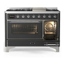 ILVE Majestic III 48-inch Dual Fuel Range with 5 Natural Gas Burner, Griddle and Triple Glass Door Electric Oven in Graphite Matte with Chrome Trim (UM48FNR3MGC)