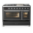 ILVE Majestic III 48-inch Dual Fuel Range with 5 Natural Gas Burner, Griddle and Triple Glass Door Electric Oven in Graphite Matte with Chrome Trim (UM48FNR3MGC)
